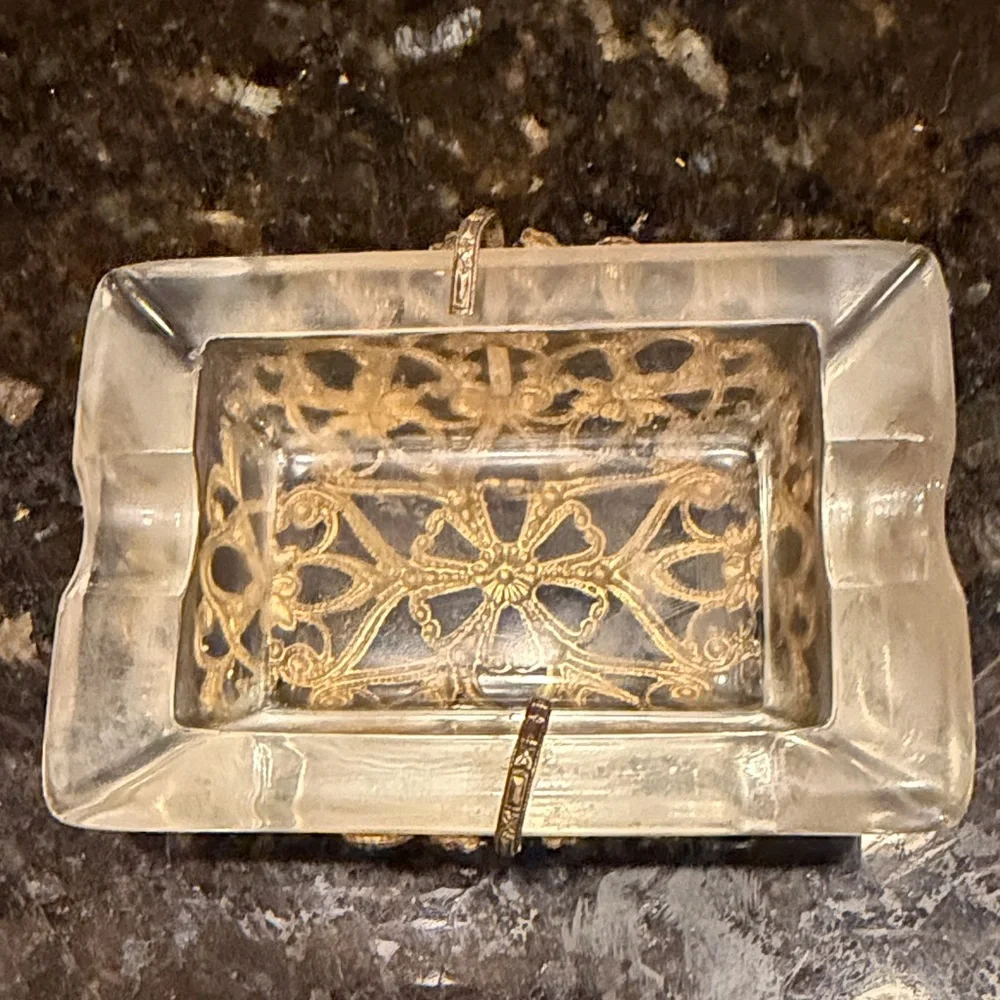 VTG Hollywood Regency Filigree Glass Ashtray